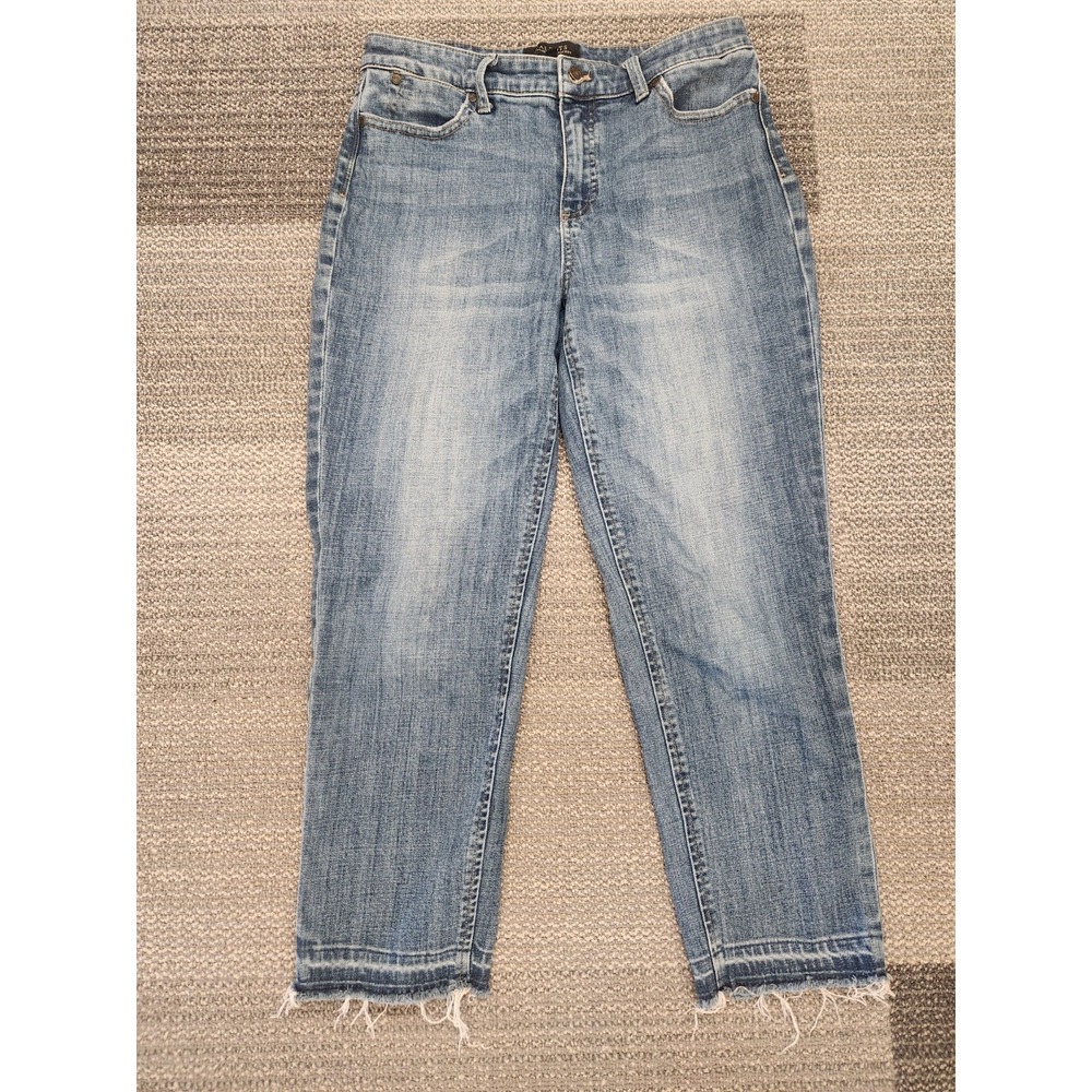 Talbots Flawless 5 Pocket Blue Denim Jeans Raw Edge Womens Size 8 Cotton/Spandex
